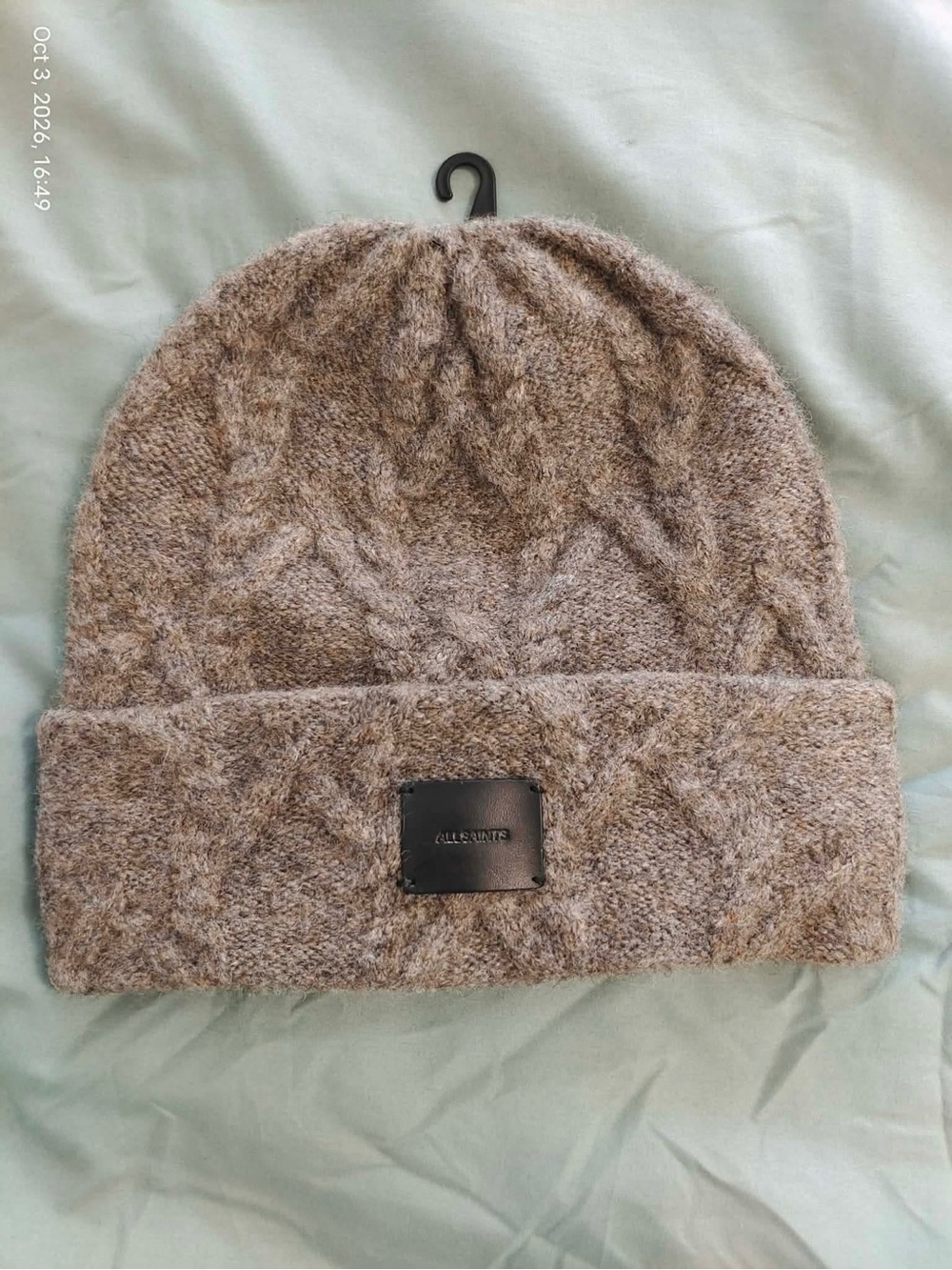 New AllSaints Cable Knit Beanie Hat Ganache Brown Marl One Size